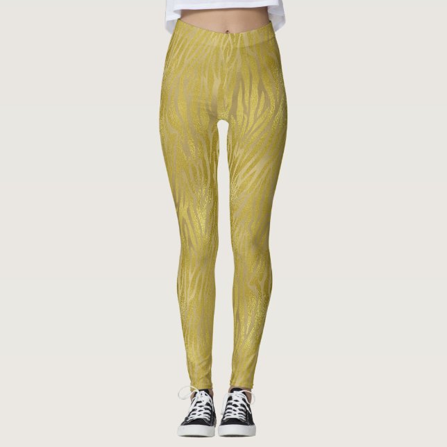 Guld Zebra tryck Leggings (Framsida)