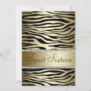 Guld Zebra tryck med Faux judar Sweet sixteen Inbjudningar