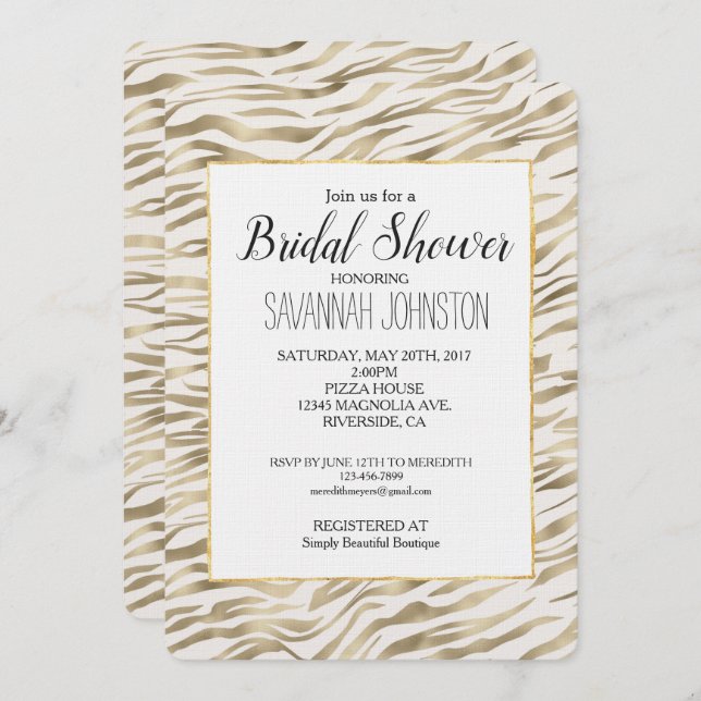 Guld Zebra tryck Möhippa Inbjudningar (Fram/baksida)