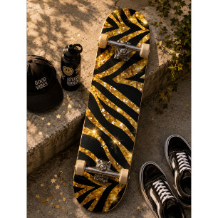 Guld Zebrafärg Glittrig Mönster Mini Skateboard Bräda 18,5 Cm