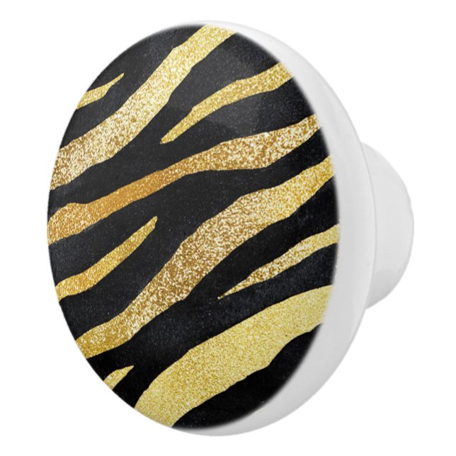 Guld Zebrastreifad Glam Luxe Exotisk Design Knopp (Höger)
