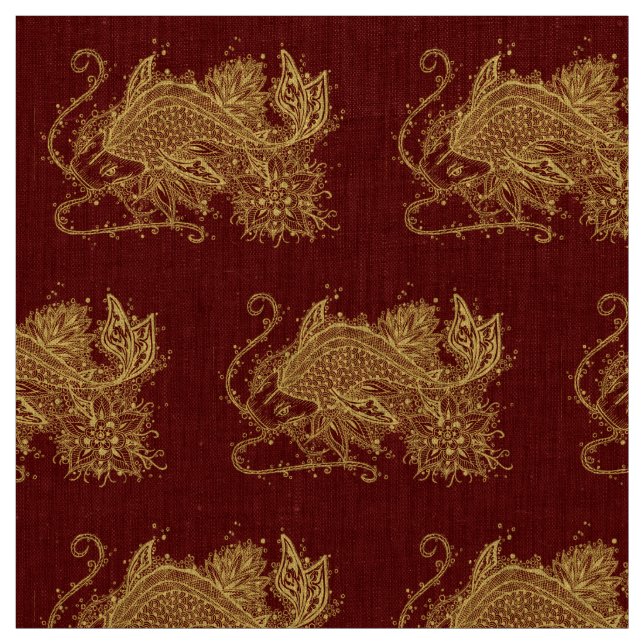 Guld- Zen Koi på rött tyg (Provkarta)