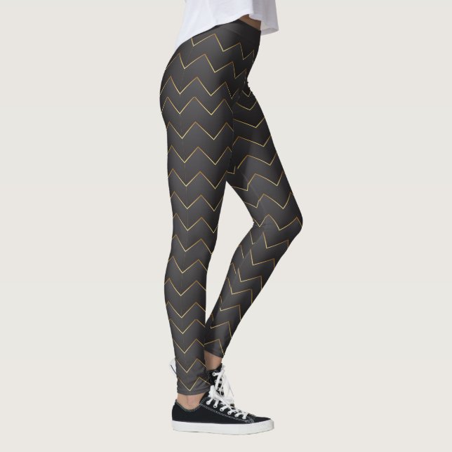 Guld Zig Zag Chevron Mönster Leggings (Höger)