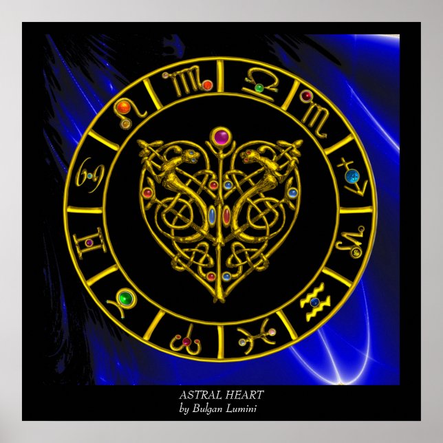GULD ZODIAC CHART,ASTRAL HEART,CELTISKA KNOT POSTER (Framsidan)