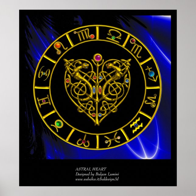 GULD ZODIAC CHART,ASTRAL HEART,CELTISKA KNOT POSTER (Framsidan)