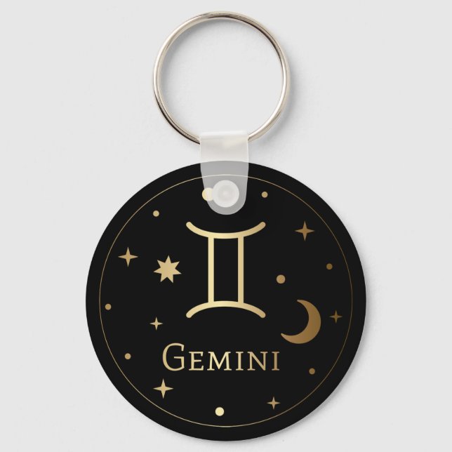Guld Zodiac Sign/Gemini Nyckelring (Framsida)