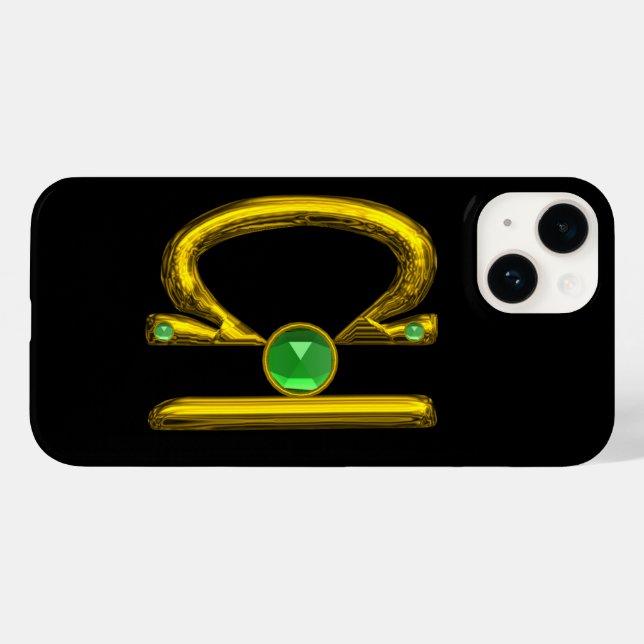 GULD ZODIAC SIGN LIBRA Grönt Emerald Gemstone (Baksida (horisontell))