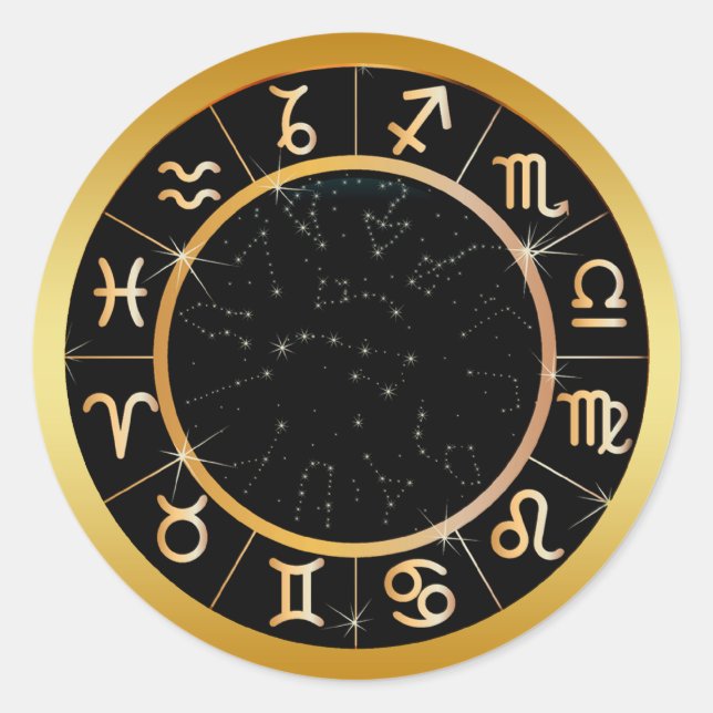 GULD ZODIAC SIGNS RUNT KLISTERMÄRKE (Framsida)