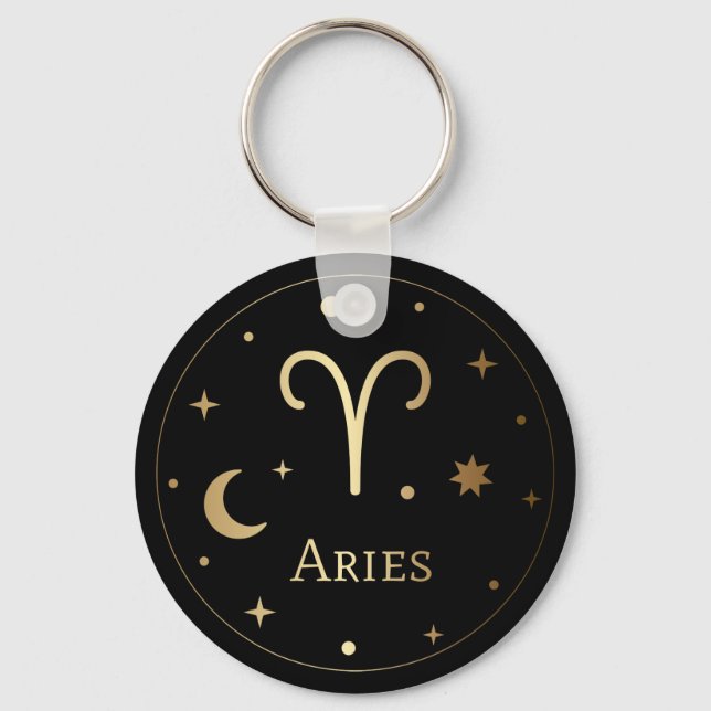 Guld Zodiac-tecken/Aries Nyckelring (Framsida)