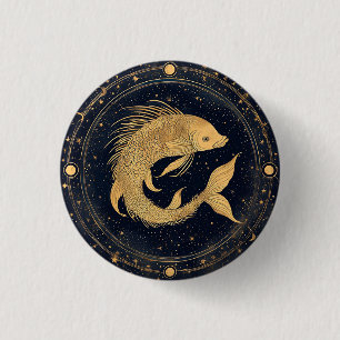 Guld Zodiak Fiskarna Illustration Knapp