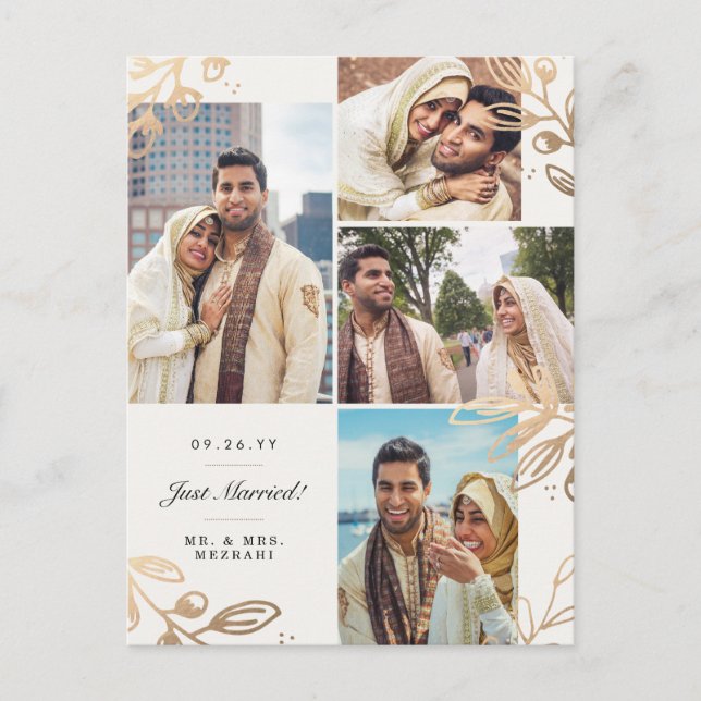 Gulda blad 4 Foto Bröllopsannons Meddelande Vykort (Framsida)