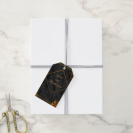 Gulda blad och geometrisk ram Tropisk bröllop Presentetikett