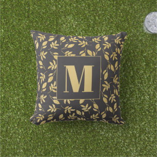 Gulda blad Svart Monogram Modern Stilfull Kudde