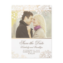 Gulda blommor Vit Vintage Foto Spara datumet