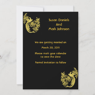 Gulda duvor på svart bröllop Save The Date Spara Datumet