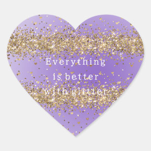 Gulda hjärtan gnistrar lila glitter citat hjärtformat klistermärke