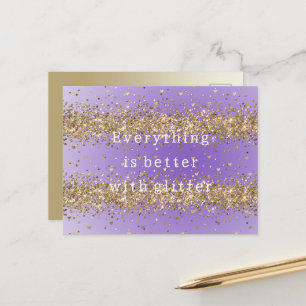 Gulda hjärtan gnistrar lila glitter citat vykort