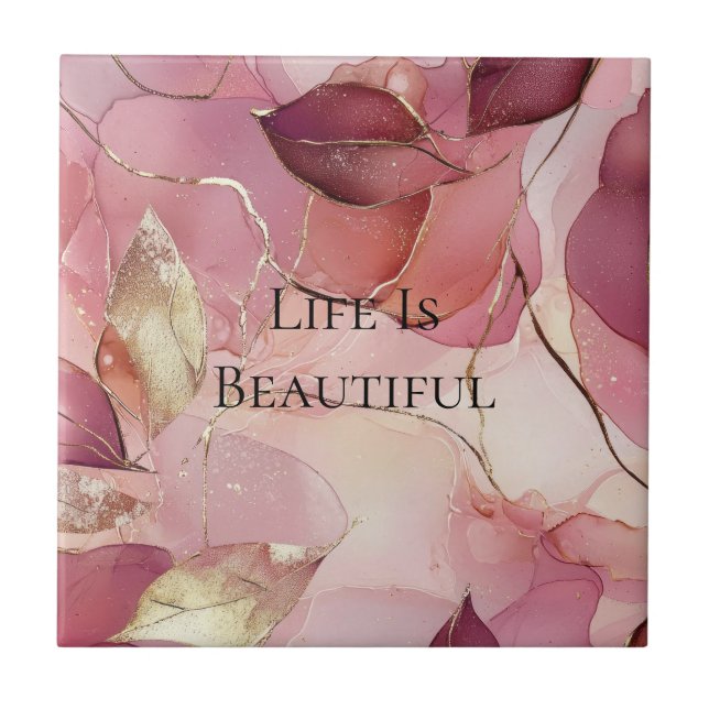 Gulda Löv Burgunder Rosafärgad  Kakelplatta (Framsidan)