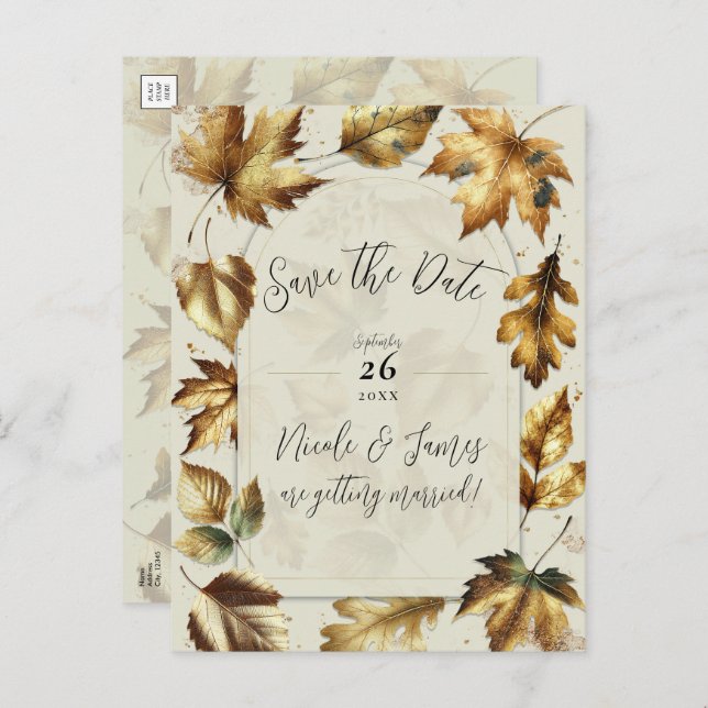 Gulda löv mandel beige kräm Höst Spara datum  Meddelande Vykort (Fram/baksida)