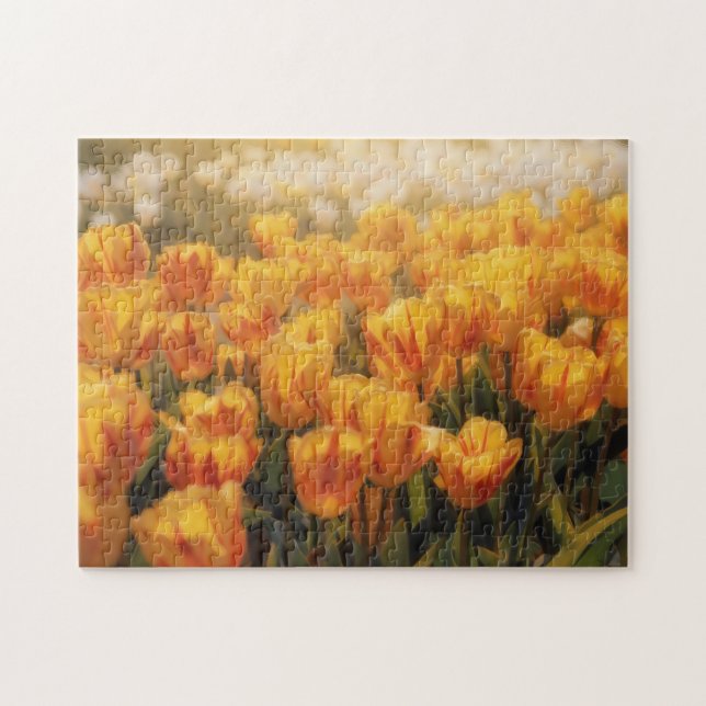 Gulda och röda tulpanblommor Konstpussel Pussel (Horisontell)