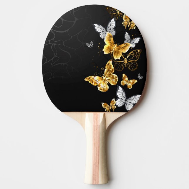 Gulda och vita fjärilar pingisracket (Framsidan)