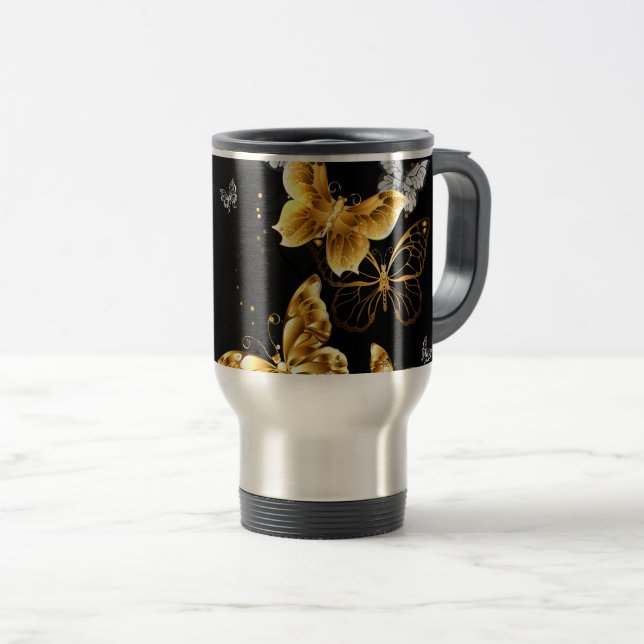 Gulda och vita fjärilar resemugg (Framsida höger)