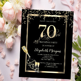 Gulda paljetter, vinflaska 70-årsdag inbjudningar