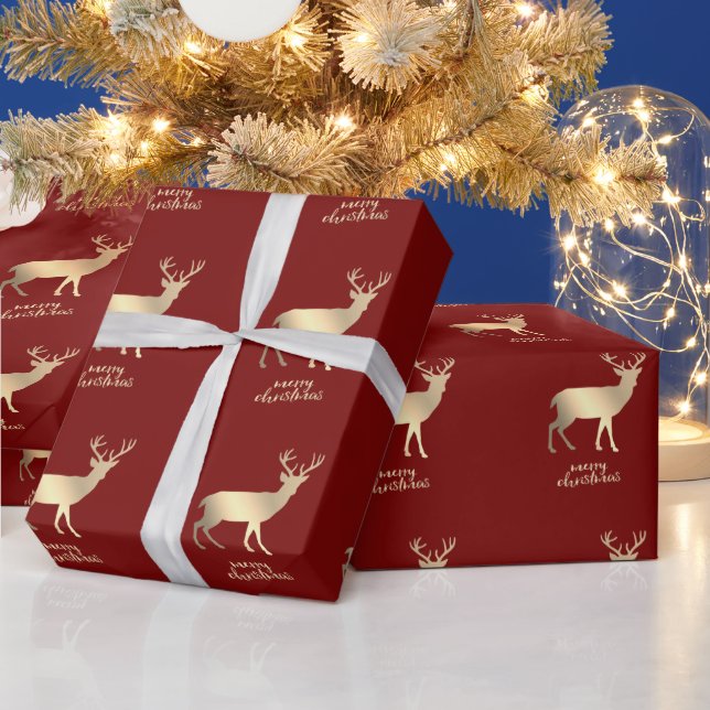 Gulda renar röda god jul    presentpapper (Helgdagar)