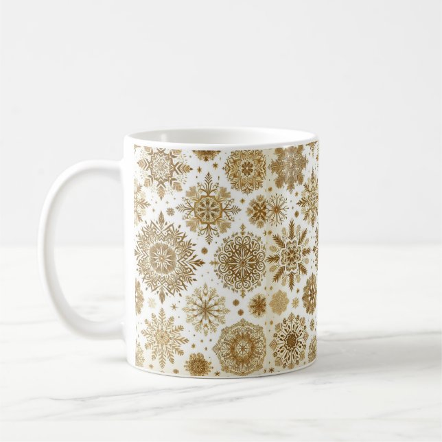 Gulda snöflingor kaffemugg (Vänster)