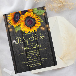 Gulda solrosor rustik barn trä baby shower inbjudningar