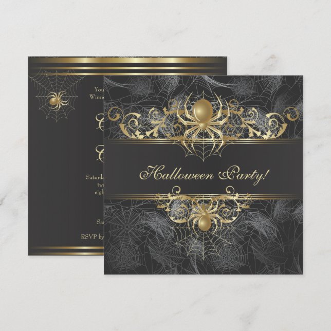 Gulda Spindlarnas Halloweenfest Inbjudningar (Fram/baksida)