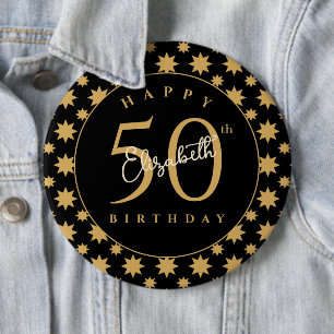 Gulda stjärnor 50-årsdag Anpassat namn Knapp