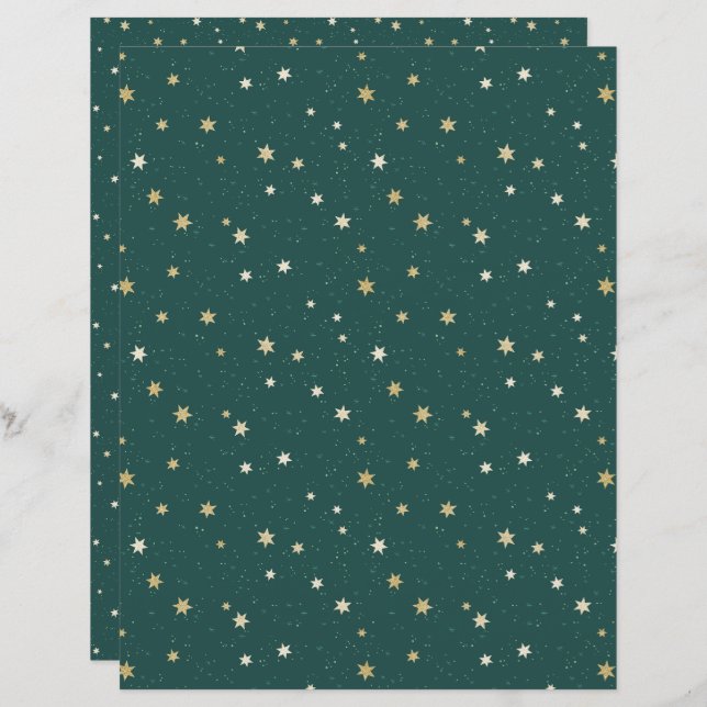 Gulda stjärnor Grön himmel jul skrapbokspapper (Fram/baksida)