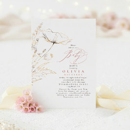 Gulda vildblommor dammig rosa chic baby shower inbjudningar