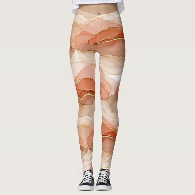 Guldaccentuerad flytande konst - Sienna-marmor Leggings (Framsida)