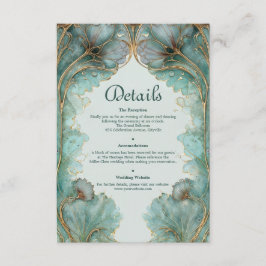 Guldad näckros Art Nouveau Teal och Guld Bröllop Tilläggskort