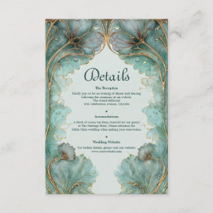 Guldad näckros Art Nouveau Teal och Guld Bröllop Tilläggskort