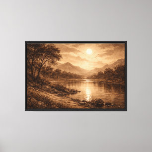 Guldaktig Sepia Flod Serenitet Canvastryck