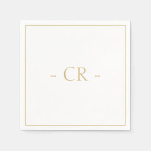 Guldaktig Taupe & Vita Initialer Monogram Pappersservett