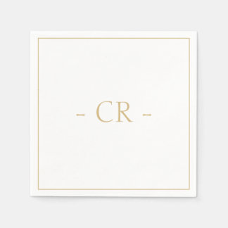 Guldaktig Taupe & Vita Initialer Monogram Pappersservett