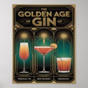 Guldåldern för Gin-cocktails Art Deco-bar Poster