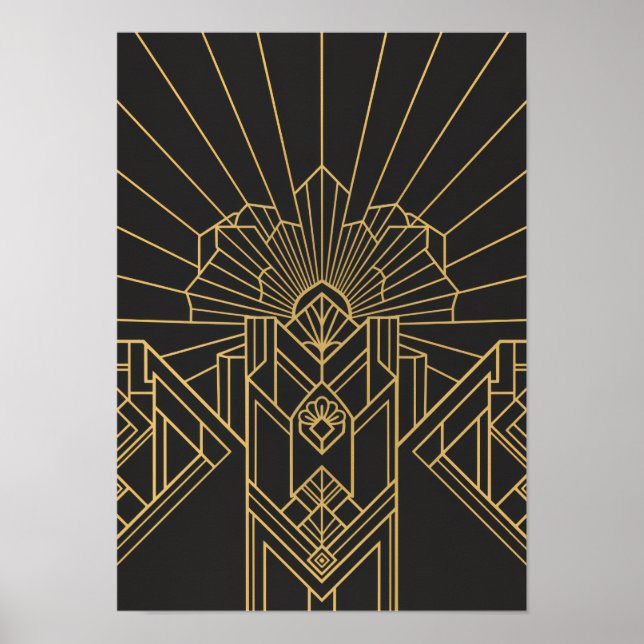 Guldålderns Midnatt Art Deco Geometrisk Konstaffis Poster (Framsidan)