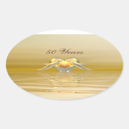 Guldårsdag - delfiner och hjärta ovalt klistermärke