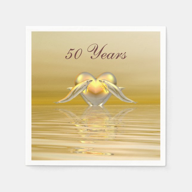 Guldårsdag - delfiner och hjärta pappersservett (Framsidan)