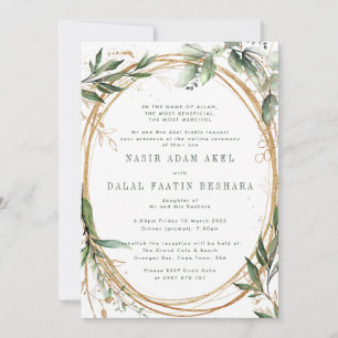 Guldband Eukalyptus Elegant Nikkah Bröllop Inbjudningar