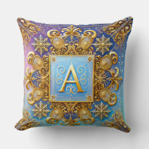 Guldbarock Bokstav A Blått Monogram Elegans ✨ Kudde