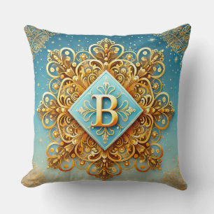 Guldbarock Bokstav B Blå Monogramstil ✨ Kudde