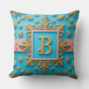 Guldbarock Bokstav B Blått Monogram Elegans ✨ Kudde