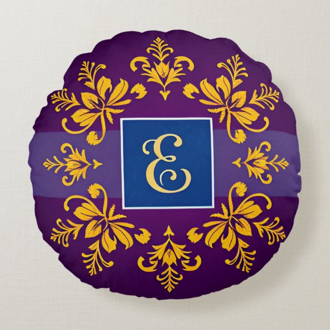 Guldbarock Bokstav E Klassisk Monogramstil ✨ Rund Kudde (Framsidan)