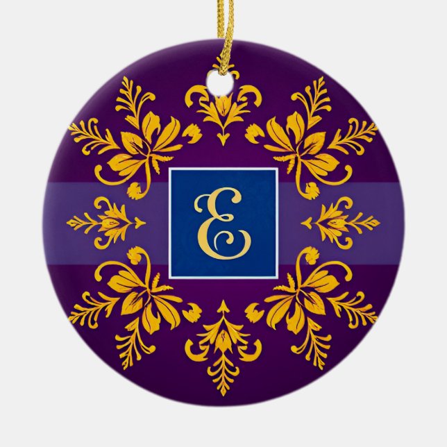 Guldbarock bokstav E monogram prydnad ✨ Julgransprydnad Keramik (Framsidan)